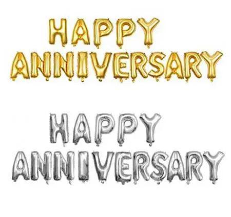Happy Anniversary Foil Balloons Set – Gold/Silver